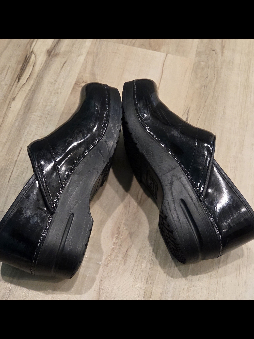 Sanita Black Patent Slip-On Platform Clogs